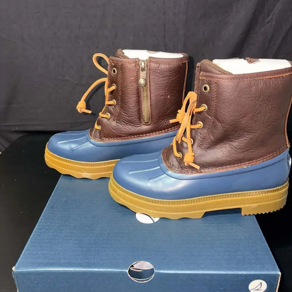 Women's Sperry Saltwater 2.0 Leather Duck Boots, Navy/Brown- Size 10